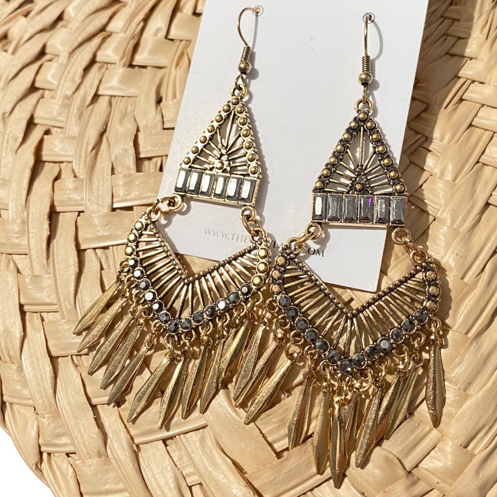 Copper Beaded Chandelier Women’s Drop Dangle Studded Mirror Bohemian Earrings